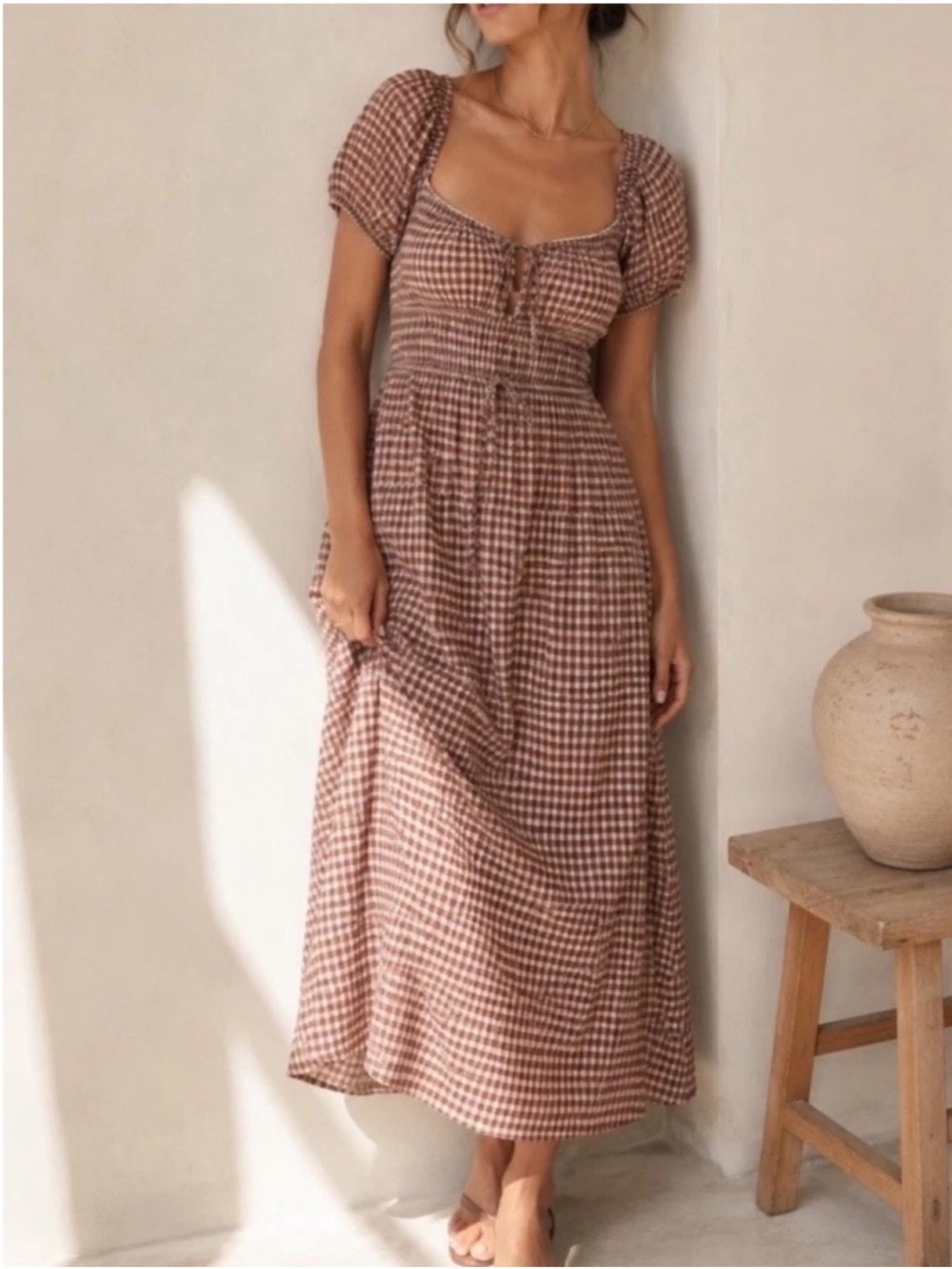 Reformation Rhett Gingham Puff-Sleeve Maxi Dress